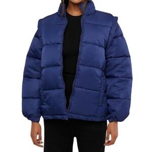 WeWoreWhat Navy Blue Puffer Jacket with Zip Off Sleeves, Vest Size Large NWT